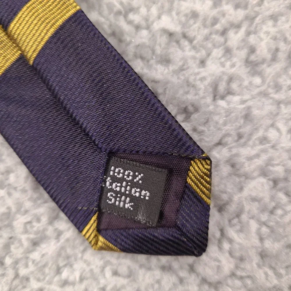 Villa‎ Bugatti Tie Necktie Mens Blue Gold Striped Italian Silk Made In USA